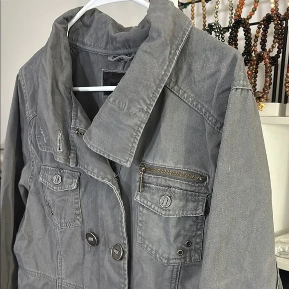 Hurley Gray Utility Jacket Classic Design double breasted skater grunge y2k 90s - Picture 5 of 7